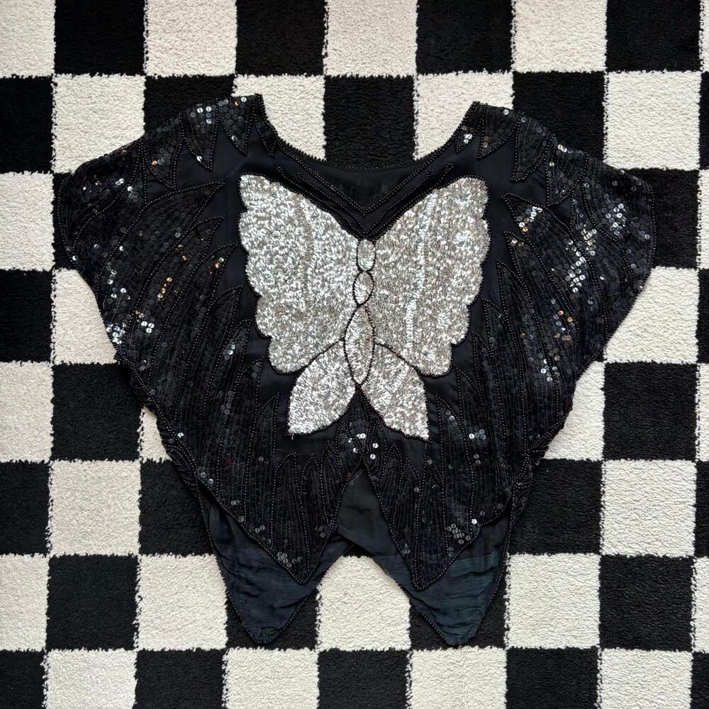 Vintage Butterfly Sequin Top Silk Lined